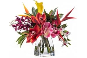 PETALS SILKFLOWERS Faux Orchids & Heliconia Tropical Flower Arrangement