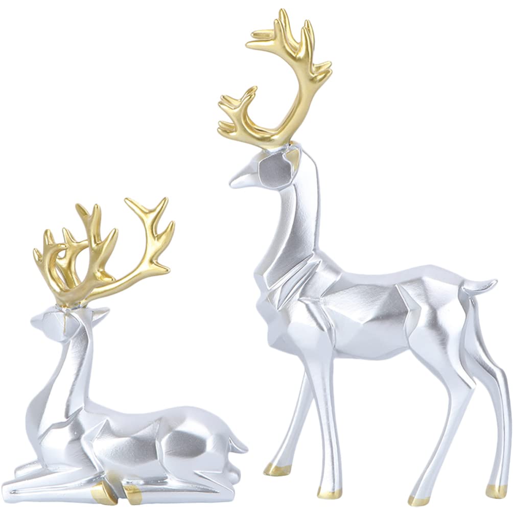 Toyvian 2Pcs Gold Reindeer Christmas Decoration Reindeer Figurine Christmas Statue for Table Centerpiece, 4.7×7.8IN Statue for Holiday Home Office Decorations