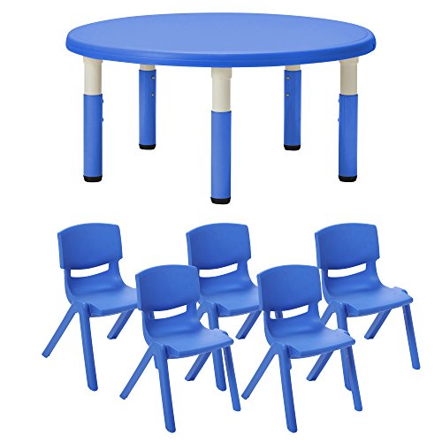ECR4Kids 40" Round Resin Activity Table with Five 12" Resin Chairs - Indoor/Outdoor Kids Seating Set for Classrooms, Daycares, Playgrounds, Blue (Pack of 6) - Thumbnail 6