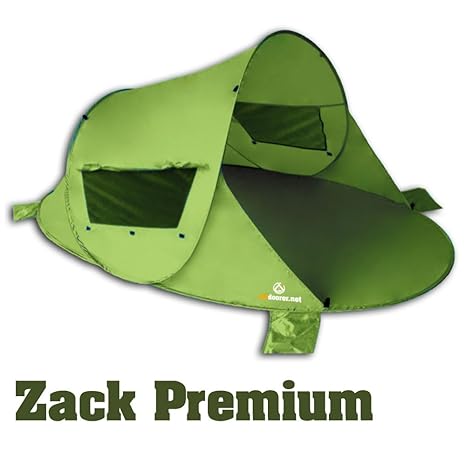 Pop up Strandmuschel Zack PREMIUM von outdoorer, hoher Sonnenschutz UV 80, grün, inkl. Sandheringe, 3 Fenster und verstärkter