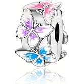 925 Sterling Silver Openable Clip Spacer Bead Fits Pandora Bracelet | Hypoallergenic Clip Stopper Charm, Star Clover Butterfly Floral Mom Heart Paved Zircon Gift for DIY Charm Bracelet Jewelry