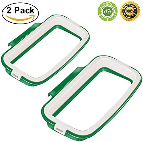 Trash Rack Rubbish Hanger Garbage Bag Holder Hanging Bags Stand Storage Garbage Bags Rack for Kitchen Cupboard Cabinet Tailgate (2 PACK) (White+Green)