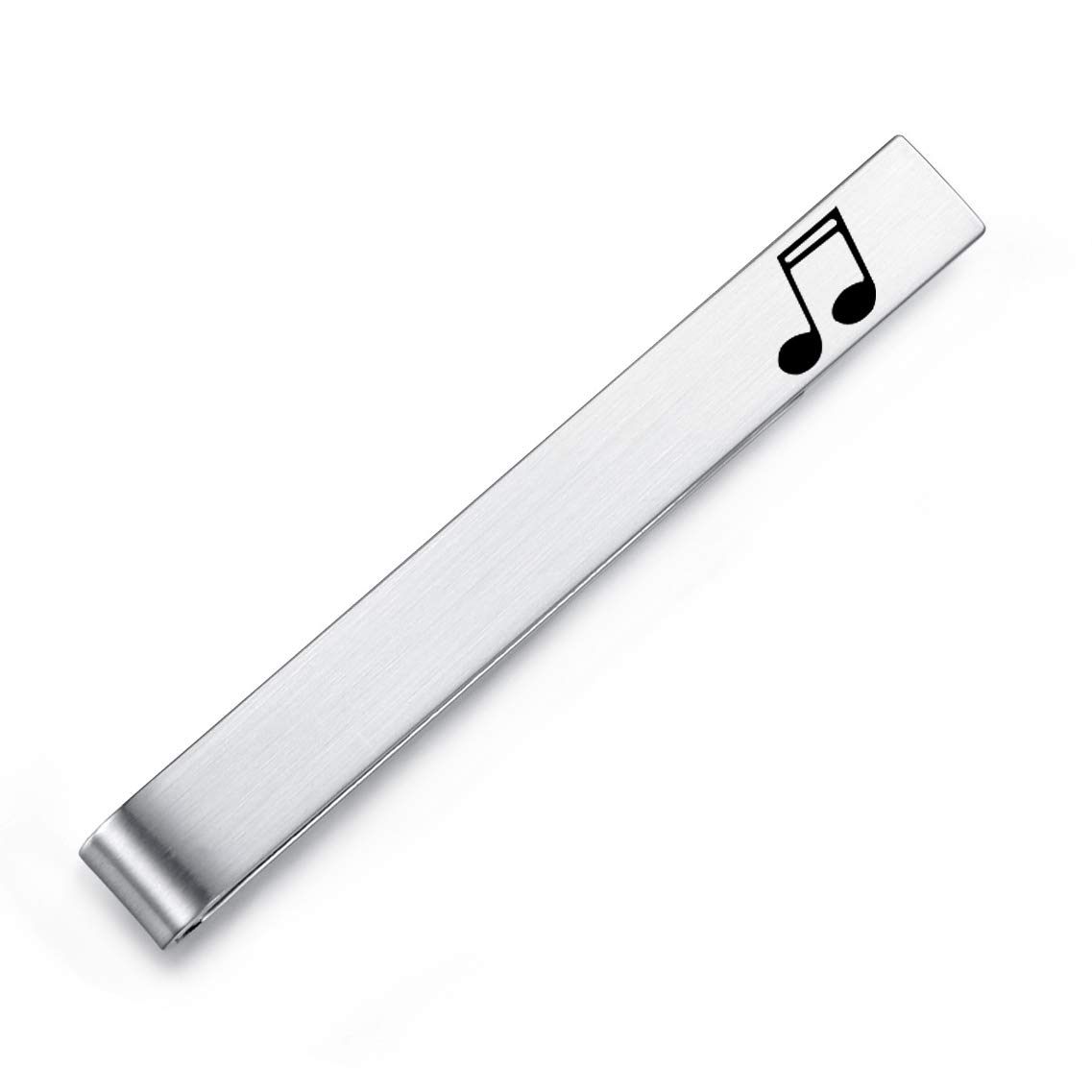 HONEY BEAR Music Note Quaver Mens Tie Clip Bar - Normal Size for Business Wedding Gift,5.4cm,Brushed SIlver (Brushed Silver 5.4cm without box)