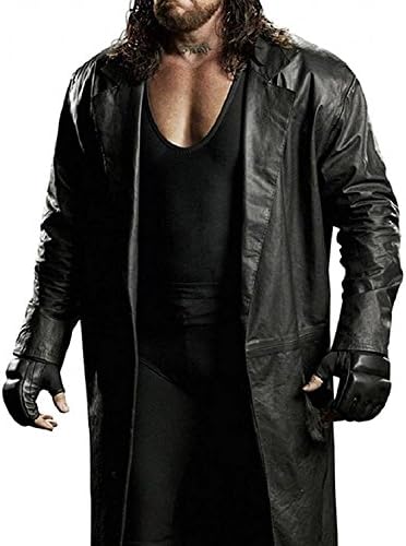 The Undertaker WWE Wrestler Black Leather Trench Coat (3XL Coat Chest 54", Real Leather)