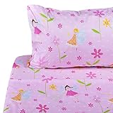 J-pinno Flower Fairy Twin Sheet Set for Kids Boys Girls Children,100% Cotton, Flat Sheet + Fitted Sheet + Pillowcase Bedding Set