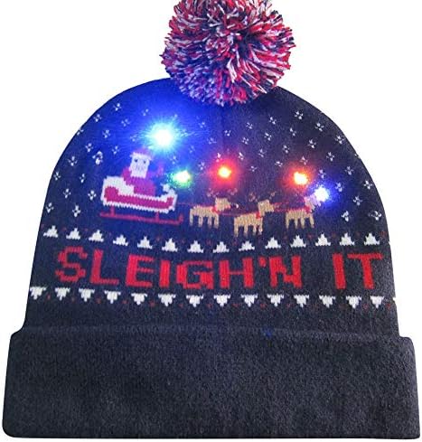 Novelty Hat, Toamen Colorful LED Light-up Merry Christmas Knit Hat Beanie Hairball Warm Cap Gifts, LED Light Detachable