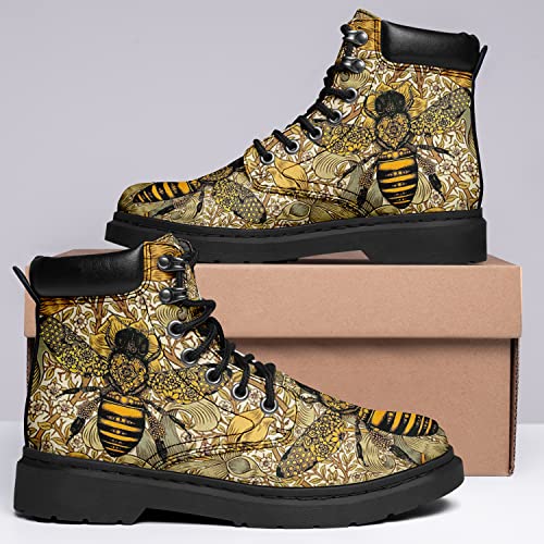 coolcustomize Custom Flower Mandala Honey Bee Boots Women Ankle Booties Fashion Vegan Leather Handmade Boots (Bee, numeric_5)