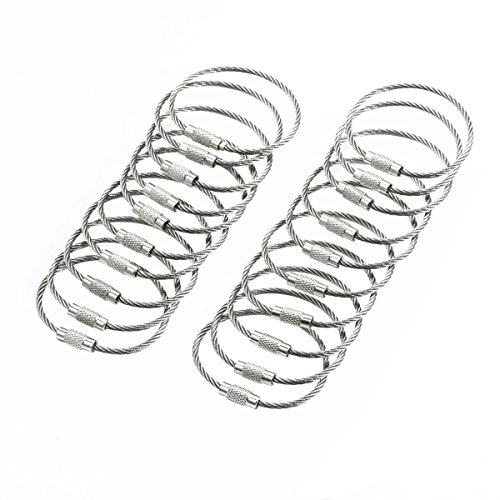 bayite BYT-WKC-052 4.7 Inches Stainless Steel Wire Keychains 2mm Cable Key Rings Luggage Loops Heavy Duty Pack of 20