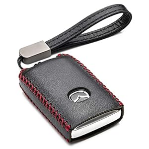 Vitodeco Genuine Leather Smart Key Fob Case Cover Protector with Leather Key Chain for 2019-2020 Mazda 3, Mazda 3 Hatchback, 2020 Mazda CX-5, CX-30 (4-Button, Black/Red)
