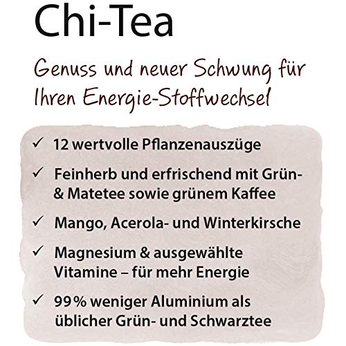 Chi-Tea 180 g Dose I Mit Grün- u. Matetee sowie grünem Kaffee I 12 wertvolle Pflanzenauszüge I Magnesium und Vitamine I Vegan, 72 Tassen – Bild 5