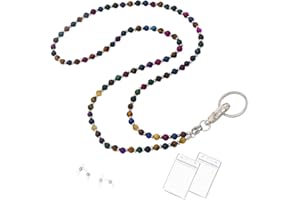 C&L ACCESSORIES Lanyard for Women, Beaded Lanyards for ID Badges Holder Teacher Lanyard Holder Keychain Necklace Glasses Strap for Women (Dark Rainbow Tiger Eye)