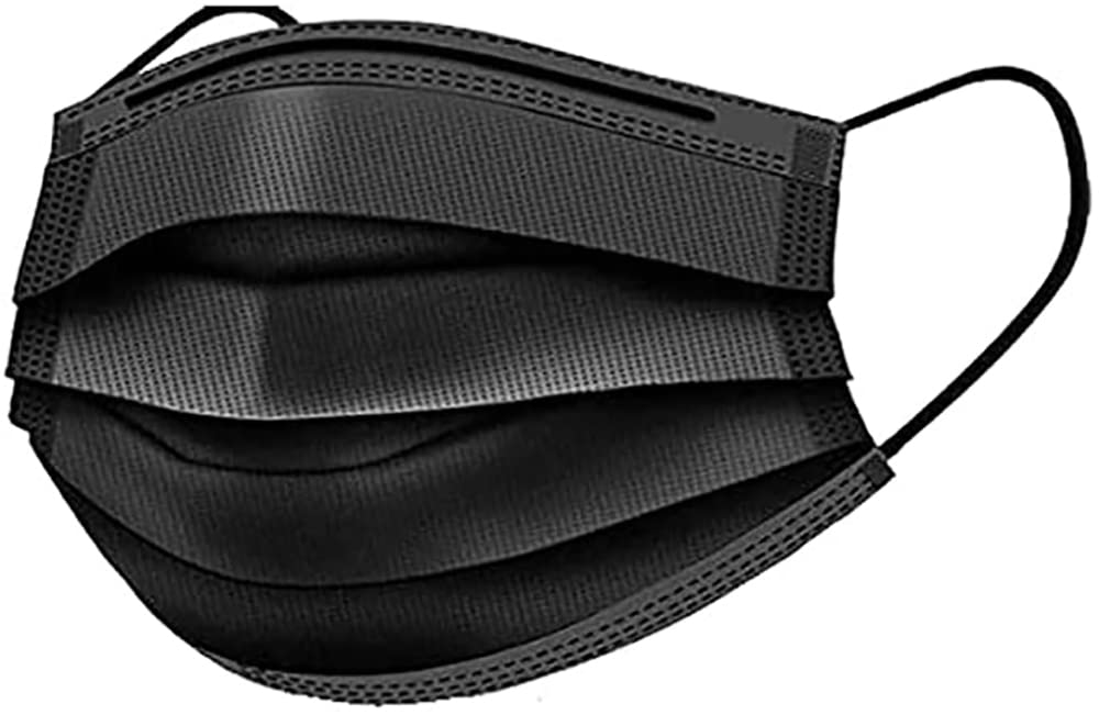 2 UR DOOR 200 Pack Protective Disposable Face Masks - Black, 3-Layer Facial Cover with Elastic Ear Loops, Comfortable Universal 3D Design for Regular Use, Home, Office