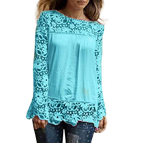 Women Blouse Shirts,LIM&Shop Fashion Womens Long Sleeve Shirt Casual Lace Blouse Loose Cotton Tops T Shirt Light Blue
