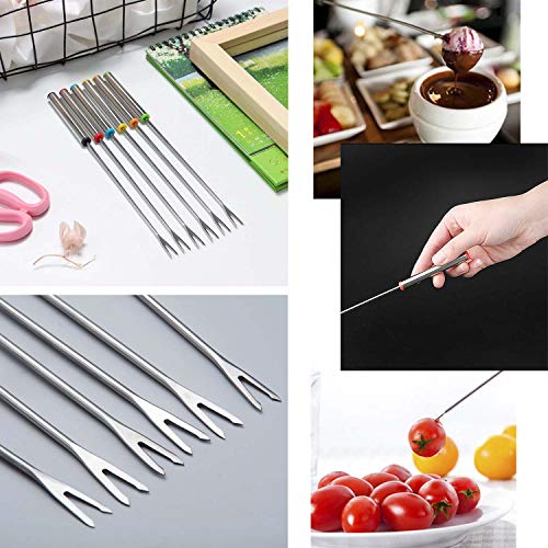 Stainless Steel Meat Fondue Forks 9.5" - Color Coding Cheese Fondue Forks with Heat Resistant Handle for Fruit Chocolate Fountain Marshmallow Shrimp BBQ Meat -6 PCS