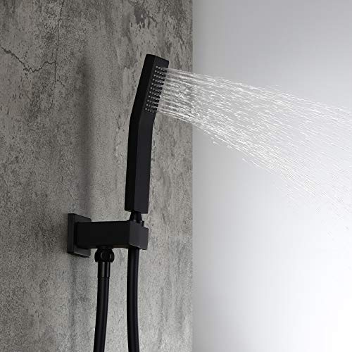 Homary Matte Black Wall Mounted Rain Shower Set 12" Square Shower Head Handheld Shower Modern Dual Function Shower Fixture for Bathroom, Solid Brass cUPC Listed with Rough-in Valve Body and Trim