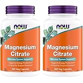 Now Supplements, Magnesium Citrate, Enzyme Function*, Nervous System Support*, Critical for Enzyme Function*, Gluten Free, Vegan, Kosher, Non-GMO 360 Vegetarian Capsules (Pack of 2)