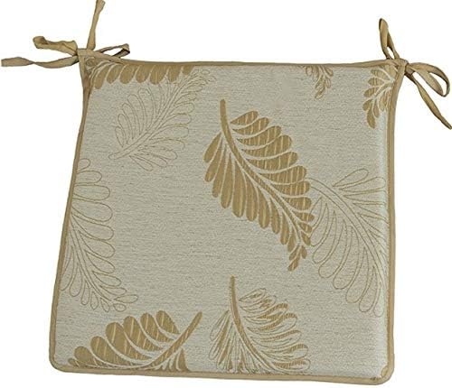CnA Stores Set of 4 Beautiful Sleepy Leaf Reversible Kitchen Dining Garden Chair Cushion Seat Pads With Ties Zipped Removable Covers (Gold)