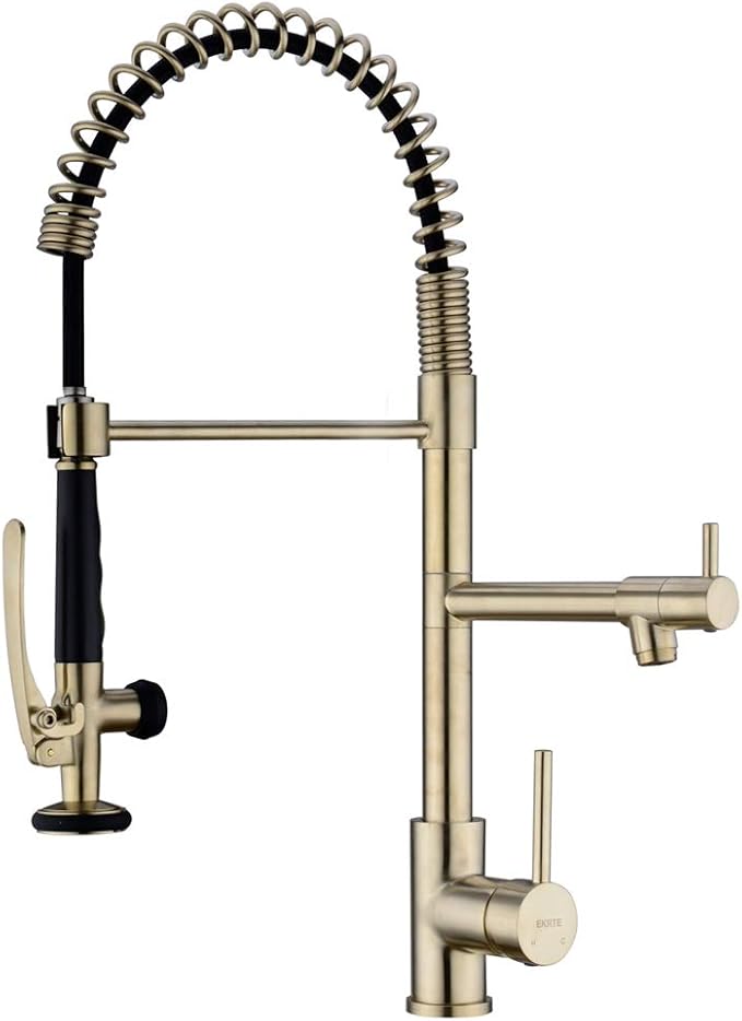 EKRTE Brushed Gold Kitchen Faucet, Commercial Style PreRinse Kitchen