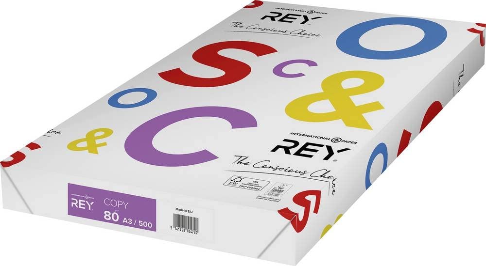 Rey® Copy Reproduction Paper, White, 80 g, A3, PEFC™, Ream of 500 Sheets