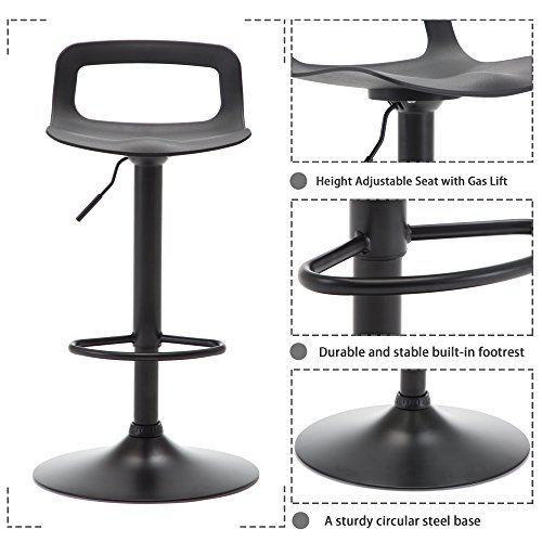 THKSBOUGHT Set of 2 Modern Bar Stools Plastic Adjustable Counter Height Swivel Stool (Matte