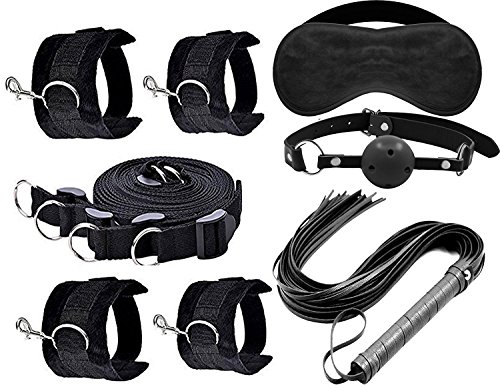 B&M's Mart Super Soft and Comfort 4-Pics Kits With Mouth Gag, Floggers, Eye Mask, Handcuffs Adjustable Cuffs Rele Strap - Cosplay accessories (Black) - Thumbnail 7