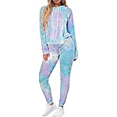 Fixmatti Women Tie Dye Set Long Sleeve Hoodie and Joggers Pant 2 Piece Sport Outfits L