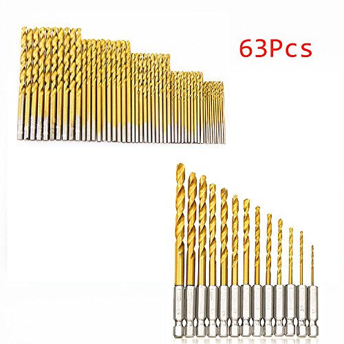 Jelbo 13Pcs 1.5-6.5mm + 50Pcs Micro Precision 1/1.5/2/2.5/3mm High Speed Steel Titanium Coated Twist Drill Bit Set