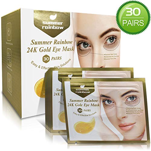 30 Pairs under eye patches, Summer Rainbow eye mask, Under Eye Bags Treatment, Dark Circles Under Eye Treatment, 24K Gold Eye Treatment Masks Anti-Aging for Reducing Dark Circles Puffiness Wrinkles.