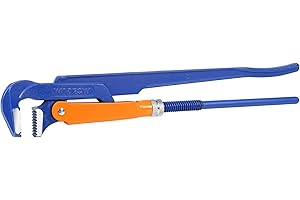 WADFOW Swedish Pattern Type A Pipe Wrench: Size 1 1/2" with 55 mm Max Jaw Opening, 15 inch x 90 Degree Angle Corner Pipework,