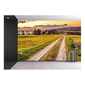 Iconic Wooden Barn with Farmhouse and Rural Path at Sunset in Norway - Removable Wall Mural | Self-Adhesive Large Wallpaper - 66x96 inches