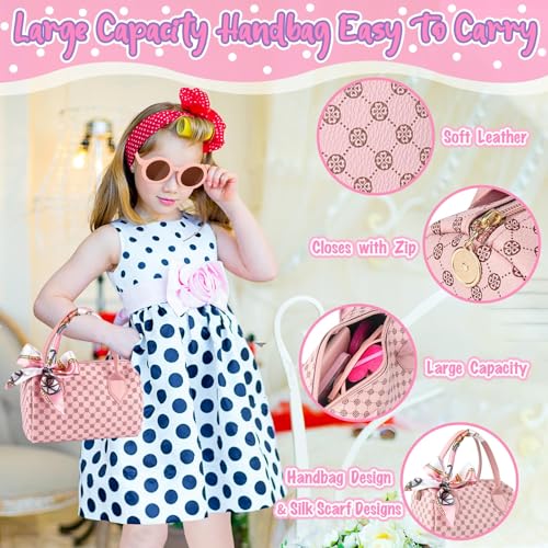 Uniiking® 32PCS Toddler Purse with Pretend Makeup for Kids, Play Purse for Little Girls, Princess Toys Includes Handbag, Phone, Wristwatch, Silk Scarf Kids Toy Purse Birthday Gift for Girls 3 4 5 6 +