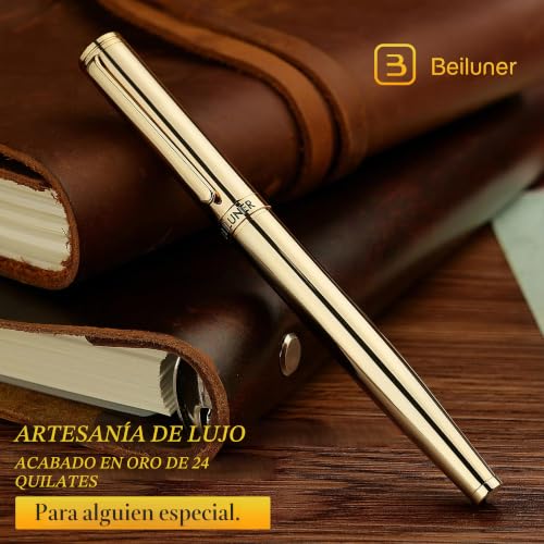 BEILUNER Luxury Roller Pen, 24K Gold Details, Noble and Elegant Designs, Schneider Refill, Best Gift Set for Men and Women, Professional, Executive Office - Gold