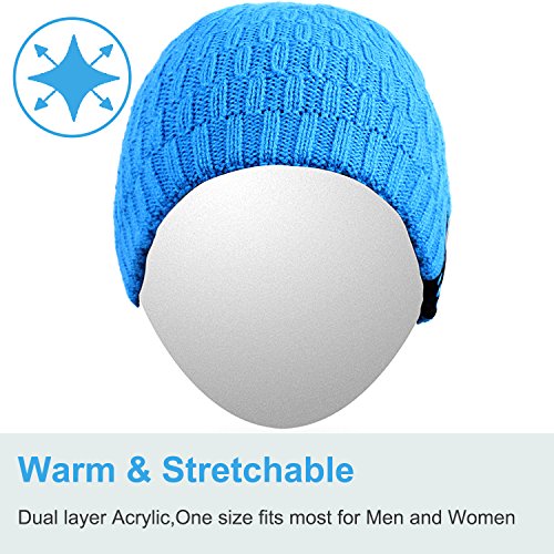 Qshell Bluetooth Beanie, Washable Music Hat Cap with Wireless Stereo Over Ear Headphone Headset Earphone Speaker Microphone Hands Free for iPhone Ipad Samsung Android Cell Phones, Blue