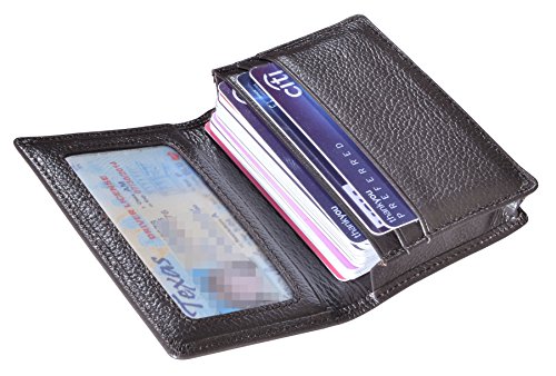 Outrip Genuine Leather Business Card Holder Name Card Case Credit Card Wallet with ID Window RFID Blocking (Coffee2)