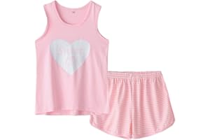 MyFav Big Kids Girls Sleeveless Sleepwears Hearts Shape Striped Pajama Nightgown