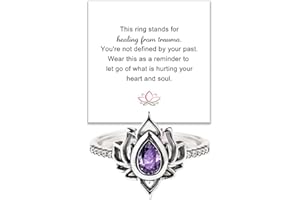 Decixde Lotus Ring for Women Lotus Flower Ring My Trauma Ring Lotus Promise Ring Zircon Inlaid Flower Ring Inspirational Ring Statement Floral Jewelry Gift