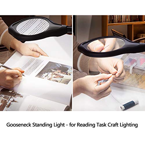 Joypea 2X-4X LED Magnifying Floor Lamp,Height Adjustable Gooseneck Standing Light,Adjustable Color Temperature 3000K-5500K,Perfect for Reading,Task Crafts- Black