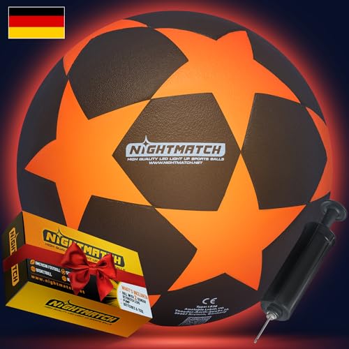 NIGHTMATCH Offizielle Größe 5 Wasserdicht LED Leuchtfußball - Leuchtender Fußball für Nachtspiele, Kinder, Erwachsene - Komplettset mit Pumpe & Extra 