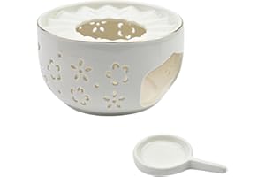 Dnyta Ceramic Teapot Warmer, Ceramic Teapot Heater Coffee and Milk Tea Warmer Tea Set for Glass Stainless Steel and Other Heatproof Dish Use, White