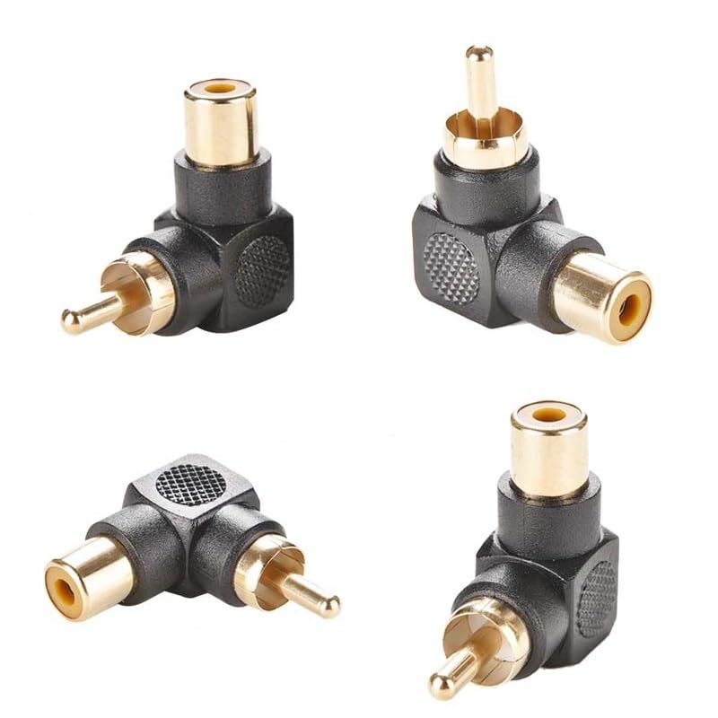 Mugetech 90 Degree RCA Adapter Gold-Plated Right Angle RCA Male to Female Jack Audio Adapter for Stereo Audio or AV Video -4 Pack