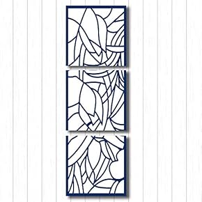 Canvas Wall Art Blue Flowers Pattern Painting Artwork for Home Prints Framed - 12"x12"x3 Panels