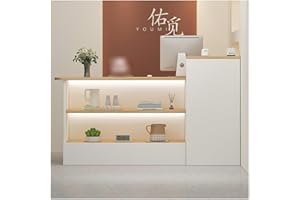DBXOKK Reception Counter Table,L-Shape Simple Cashier Cabinet with Open Shelves,Modern Retail Checkout Counter with Drawers,W