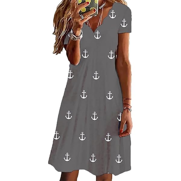 Navy Blue Nautical Anchor Women's Short Sleeve Casual Tank Dress Midi Slim  Fit T-Shirt Dress S at Amazon Women's Clothing store