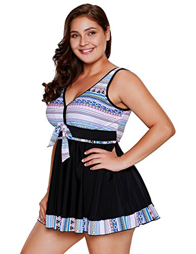 LALAGEN Women's Plus Size Two Pieces Tankini Swimdress Tribal Print Swimwear