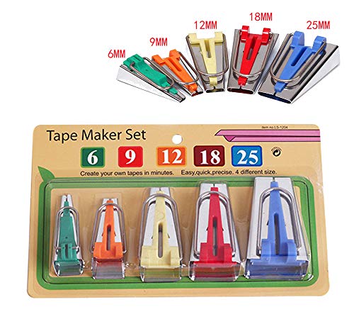 5 Size Bias Tape Maker Tools Set 6mm 9mm 12mm 18mm 25mm Fabric DIY Sewing Quilting Bias Binding Maker Kit by LNKA - Thumbnail 5