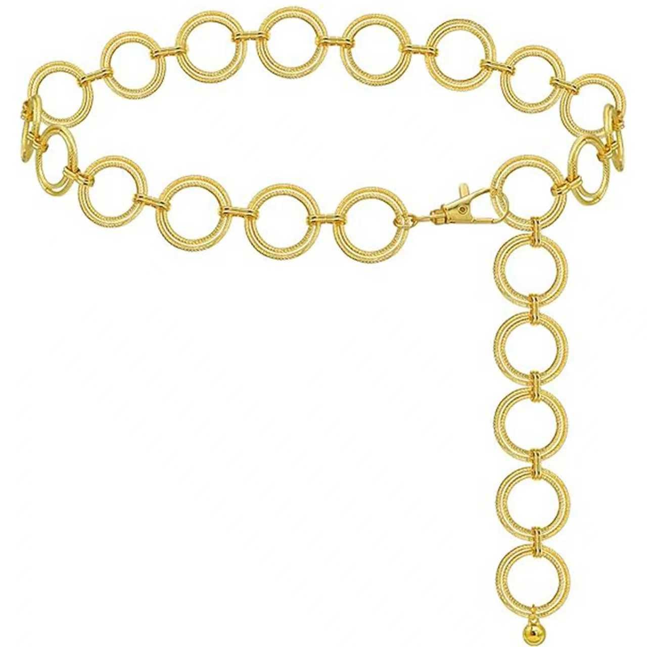 YooAi O-Ring Chain Belts Waist Belt Links for Women Metal Link Chain Gift Gold Big Circle 120cm