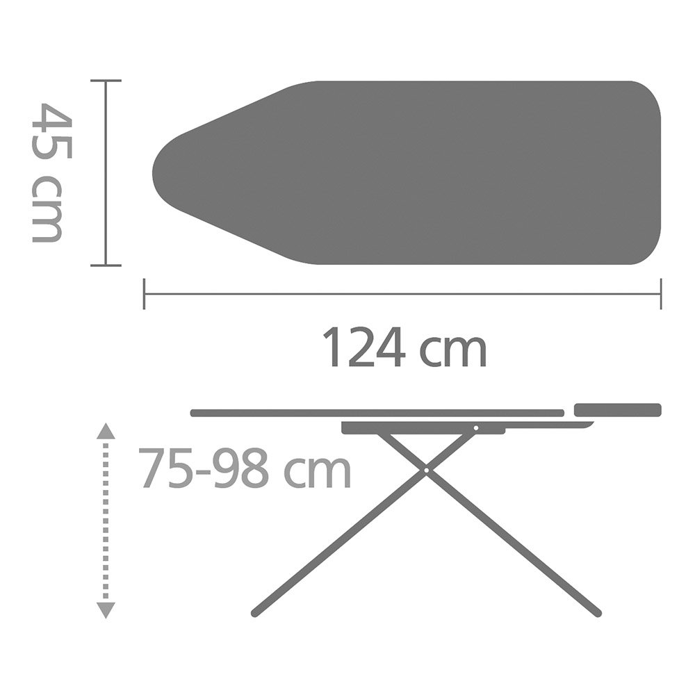 Brabantia Size C Ironing Board (49 x 18 in) 7 Height Options, Adjustable Steam Iron Rest Holder (Moving Circles) Non-Slip Feet, Anti-Collapse Child Locks