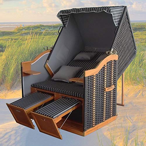 XINRO® - XY-71 - Volllieger Ostsee Strandkorb anthrazit inkl. Strandkorbhülle u. 4X Kissen, schwarzes Polyrattan, Ostsee… – Bild 3