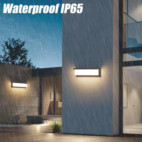 Coinmit 2 Pieces 36W LED Outdoor Wall Light, 3000K, 3500LM, IP65 Waterproof, Rectangular for Indoor and Outdoor, Balcony, Terrace, Black