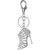 JewelBeauty Cute Lovely High Heel Shoes Crystal Keychain Key Ring Pendent For Women Purse Handbag(white)